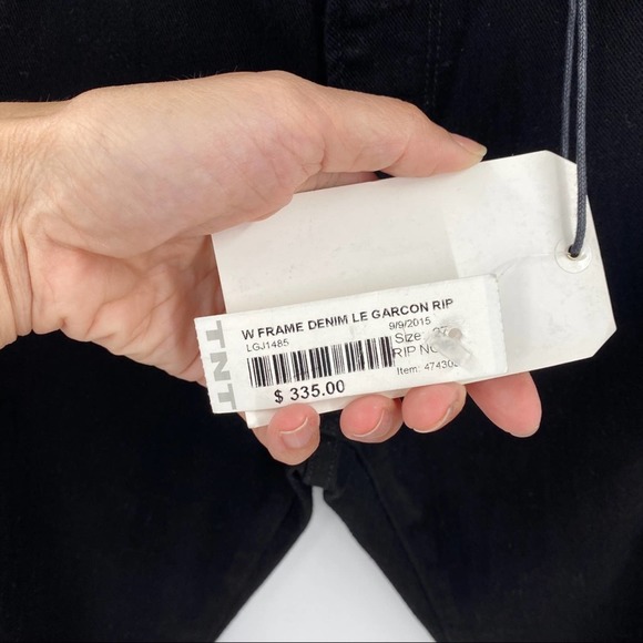 Frame Womens Le Garcon Rip Noir Jeans Size 27 Black Distressed Straight Leg - Picture 14 of 16